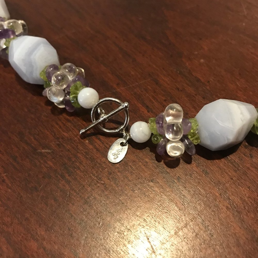 Ross-Simons Sterling Silver 925 Chalcedony Peridot Amethyst Chunky Necklace - Picture 7 of 7